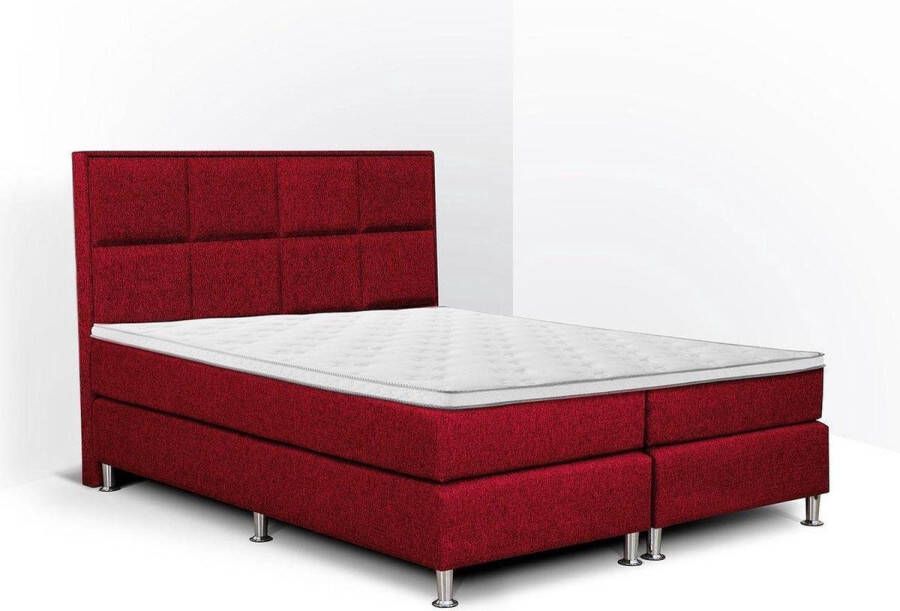 Olympic Life Boxspring Face compleet merk 160 x 200 cm bordeaux 18-delig met vierkanten motieven hoofdbord