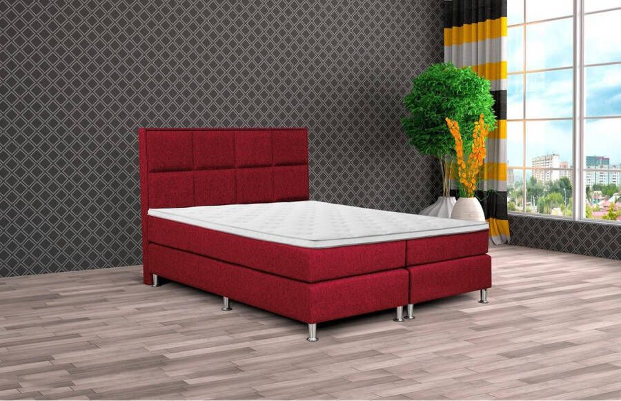 Olympic Life Boxspring Face compleet merk 160 x 220 cm bordeaux 18-delig met vierkanten motieven hoofdbord