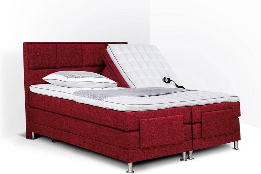 Olympic Life Boxspring Face compleet merk elektrisch verstelbaar 180 x 200 cm bordeaux 18-delig met vierkanten motieven hoofdbord