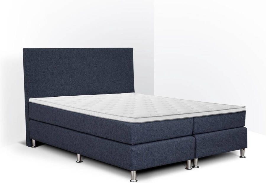 Olympic Life Boxspring Flanny compleet merk 180 x 210 cm blauw 18-delig met strak hoofdbord