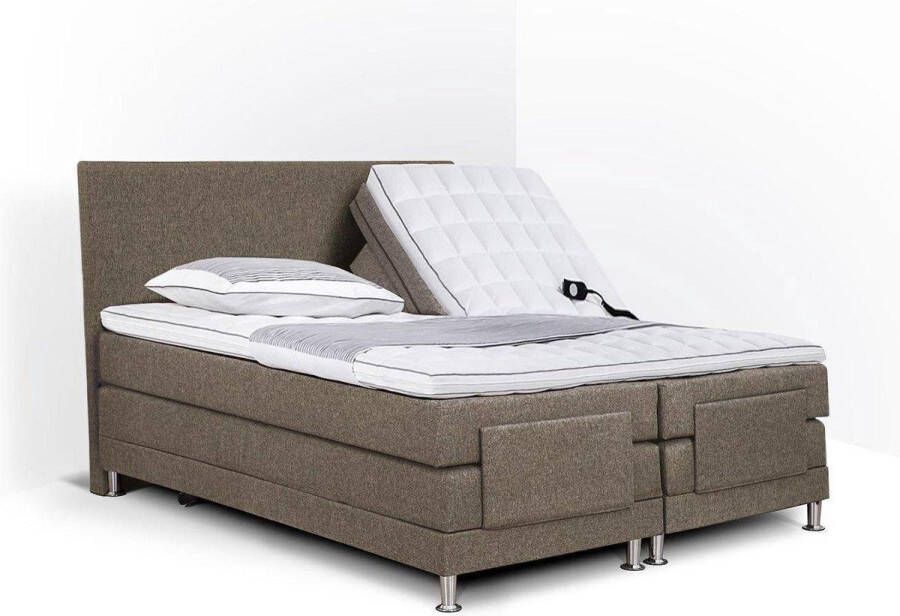 Olympic Life Boxspring Flanny compleet merk elektrisch verstelbaar 140 x 220 cm bruin 18-delig met strak hoofdbord