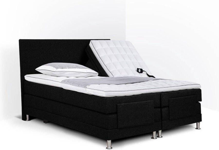 Olympic Life Boxspring Flanny compleet merk elektrisch verstelbaar 140 x 220 cm zwart 18-delig met strak hoofdbord