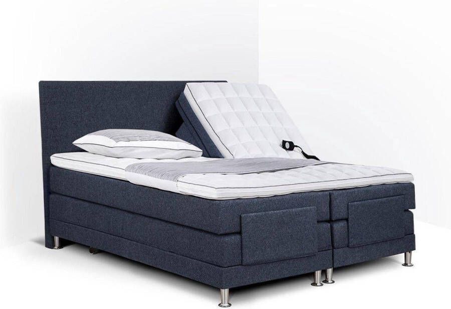 Olympic Life Boxspring Flanny compleet merk elektrisch verstelbaar 160 x 200 cm blauw 18-delig met strak hoofdbord