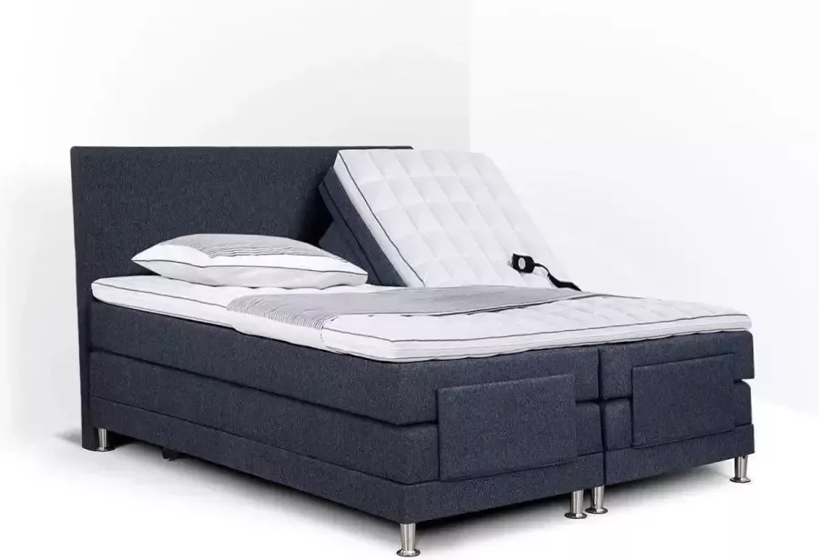 Olympic Life Boxspring Flanny compleet merk elektrisch verstelbaar 160 x 200 cm blauw 18-delig met strak hoofdbord