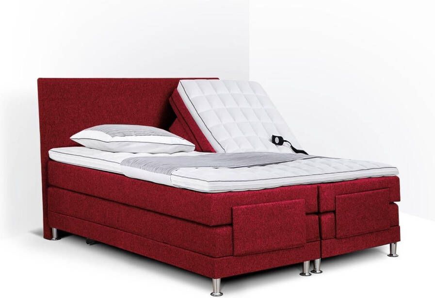 Olympic Life Boxspring Flanny compleet merk elektrisch verstelbaar 160 x 200 cm bordeaux 18-delig met strak hoofdbord