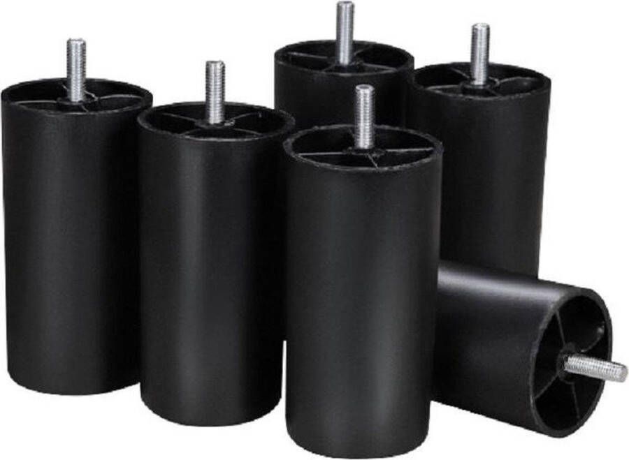 Furniture Legs Europe Boxspring poten rond ø 6 cm Hoogte 12 cm Diameter 6 cm Zwart Kunststof Set van 4 losse boxspringpoten M8 schroefdraad Universele Bedpoten