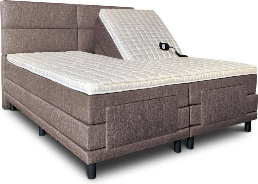 Olympic Life Boxspring Lancome compleet merk elektrisch verstelbaar 140 x 200 cm bruin 18-delig met 4 vlakken motief hoofdbord