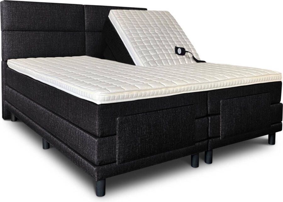 Olympic Life Boxspring Lancome compleet merk elektrisch verstelbaar 140 x 200 cm zwart 18-delig met 4 vlakken motief hoofdbord