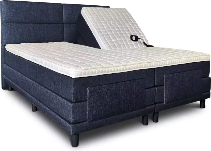 Olympic Life Boxspring Lancome compleet merk elektrisch verstelbaar 180 x 220 cm blauw 18-delig met 4 vlakken motief hoofdbord