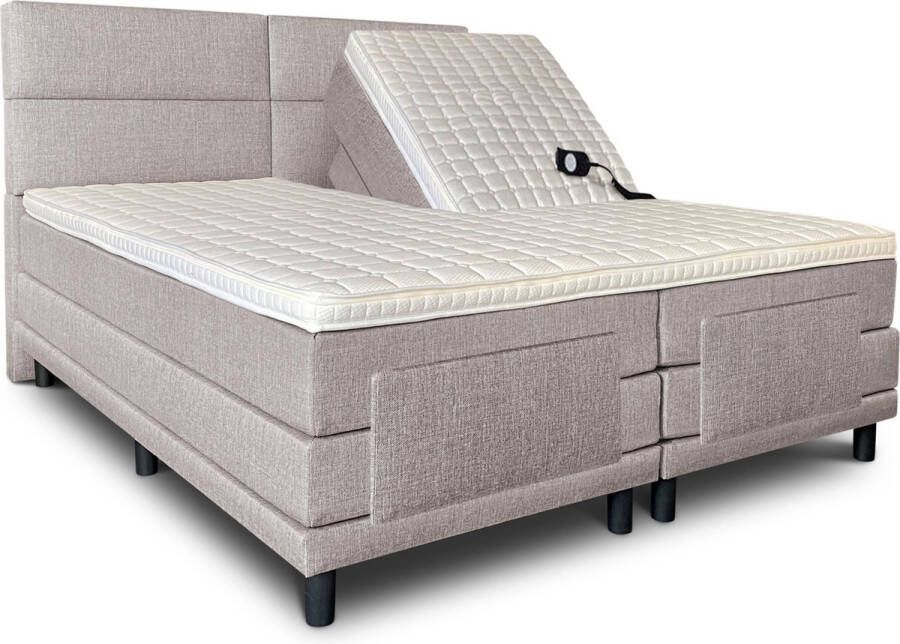 Olympic Life Boxspring Lancome compleet merk elektrisch verstelbaar 200 x 210 cm beige 18-delig met 4 vlakken motief hoofdbord