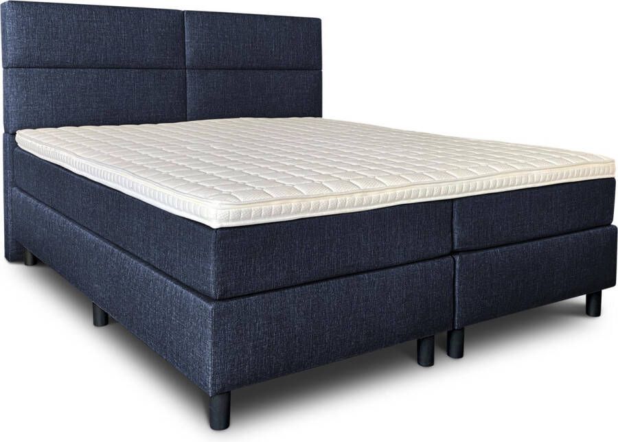 Olympic Life Boxspring Lancome compleet merk vlak 180 x 220 cm blauw 18-delig met 4 vlakken motief hoofdbord