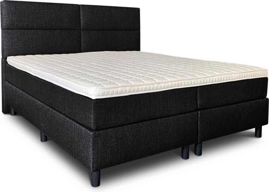 Olympic Life Boxspring Lancome compleet merk vlak 180 x 220 cm zwart 18-delig met 4 vlakken motief hoofdbord