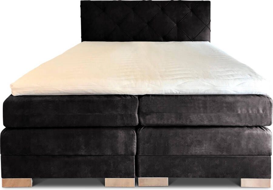 Olympic Life Boxspring Musa compleet merk 140 x 220 cm zwart 18-delig met luxe ruiten motief hoofdbord Skaileer Jeep stoffering