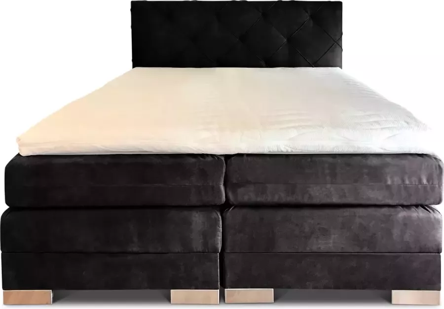 Olympic Life Boxspring Musa compleet merk 140 x 220 cm zwart 18-delig met luxe ruiten motief hoofdbord Skaileer Jeep stoffering