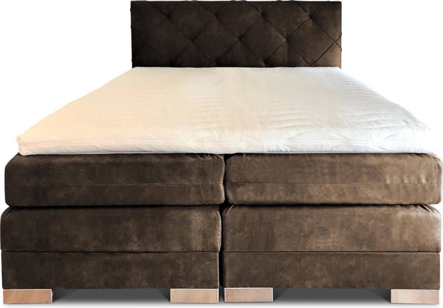 Olympic Life Boxspring Musa compleet merk 180 x 210 cm taupe 18-delig met luxe ruiten motief hoofdbord Skaileer Jeep stoffering