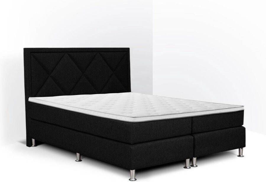 Olympic Life Boxspring Neo compleet merk 140 x 200 cm zwart 18-delig met ruiten motieven hoofdbord