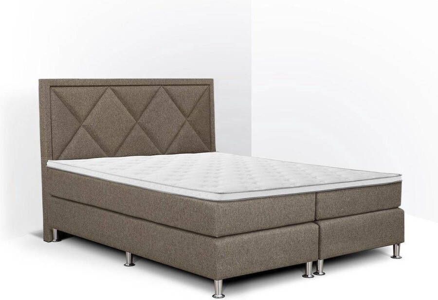Olympic Life Boxspring Neo compleet merk 180 x 220 cm bruin 18-delig met ruiten motieven hoofdbord