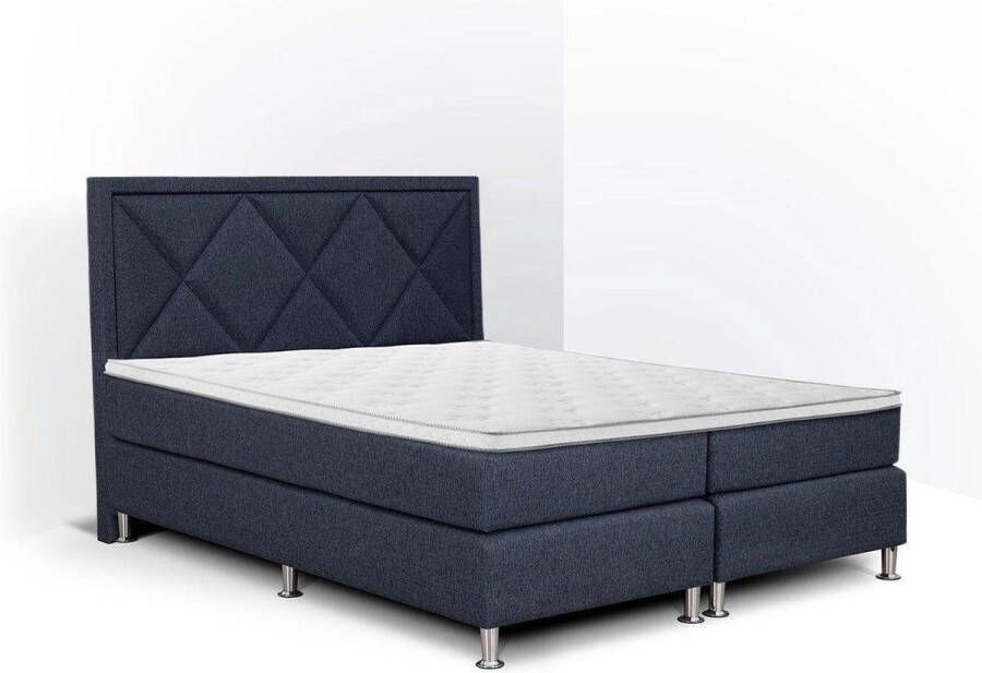 Olympic Life Boxspring Neo complete boxsprings merk 200 x 220 cm blauw 18-delig met ruiten motieven hoofdbord