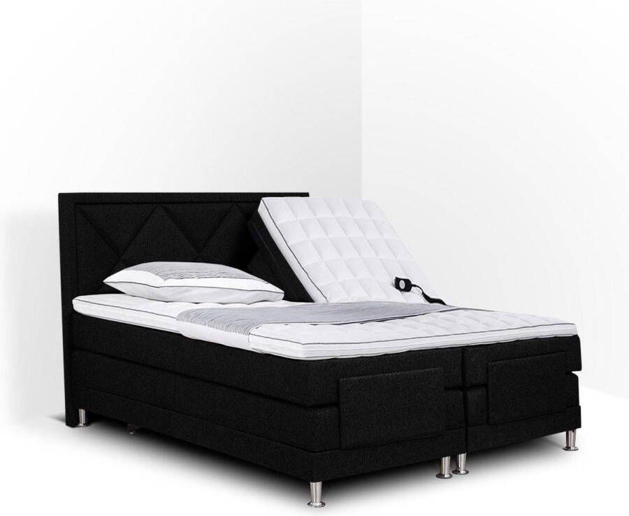 Olympic Life Boxspring Neo complete boxsprings merk elektrisch verstelbaar 200 x 210 cm zwart 18-delig met ruiten motieven hoofdbord