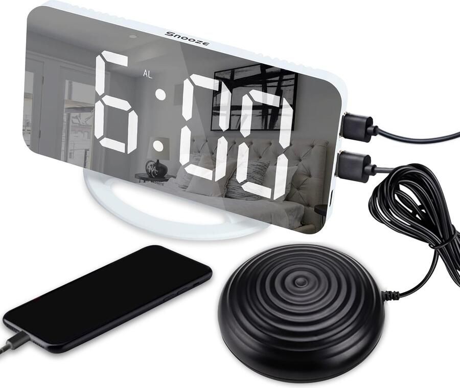 OMG OH MY GADGETS O.M.G Wekkerradio met Trilkussen voor Slechthorenden en Doven Wekker Digitale Wekker met Trilschijf Trilwekker voor Slechthorenden Wekker met Bed Shaker Alarmklok voor Slechthorenden en Doven