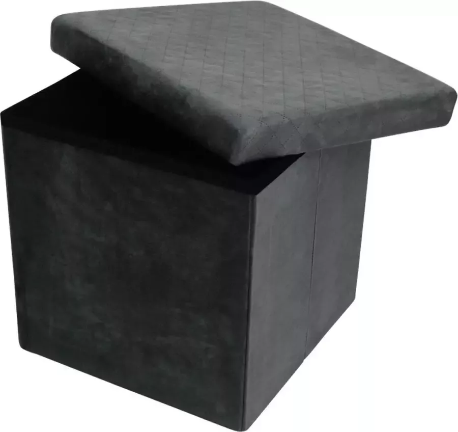 Omid Home Velvet Opvouwbare Opberg Poef met – 38 x 38 x 38 cm – Velvet zwart – – Opberg box - Meubels.com