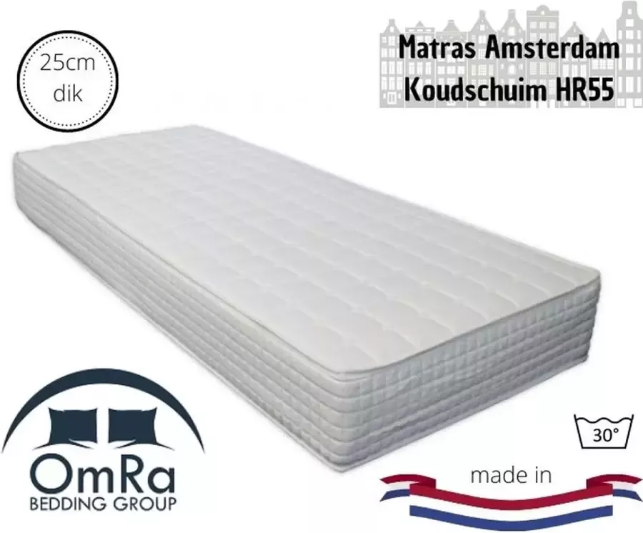 Omra bedding Amsterdam Pocketveer Matras 80x190 25cm dik Koudschuim HR55 7zone Koudschuimmatras