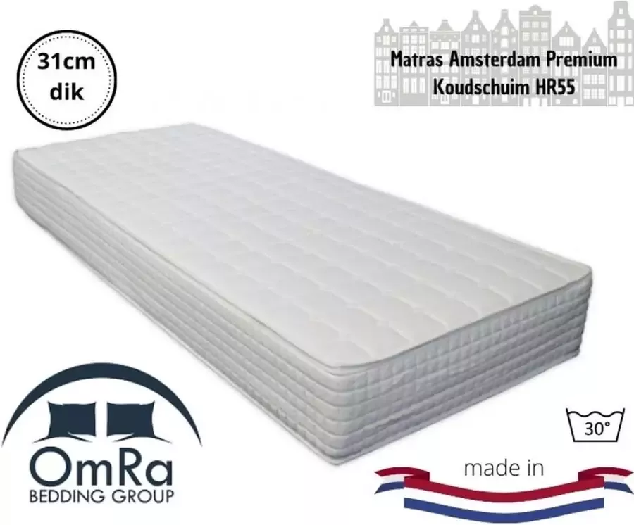 Omra bedding Amsterdam Premium Pocketveer Matras 80x190 31cm dik Koudschuim HR55 7zone Koudschuimmatras