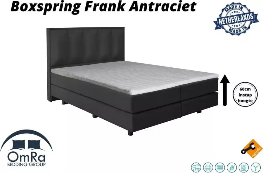 Omra bedding Complete boxspring Frank Antraciet 120x190 cm Inclusief Topdekmatras Hotel boxspring