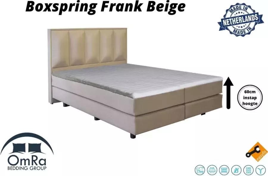 Omra bedding Complete boxspring Frank Beige 120x210 cm Inclusief Topdekmatras Hotel boxspring