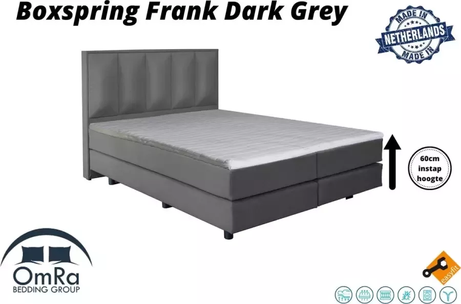 Omra bedding Complete boxspring Frank Dark Grey 100x220 cm Inclusief Topdekmatras Hotel boxspring