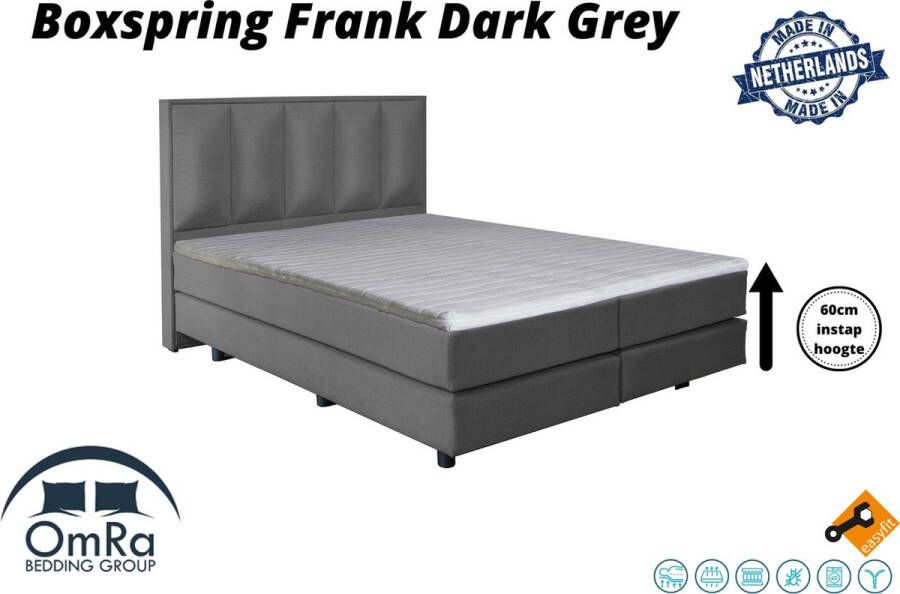 Omra bedding Complete boxspring Frank Dark Grey 110x220 cm Inclusief Topdekmatras Hotel boxspring