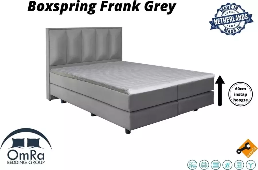 Omra bedding Complete boxspring Frank Grey 160x200 cm Inclusief Topdekmatras Hotel boxspring