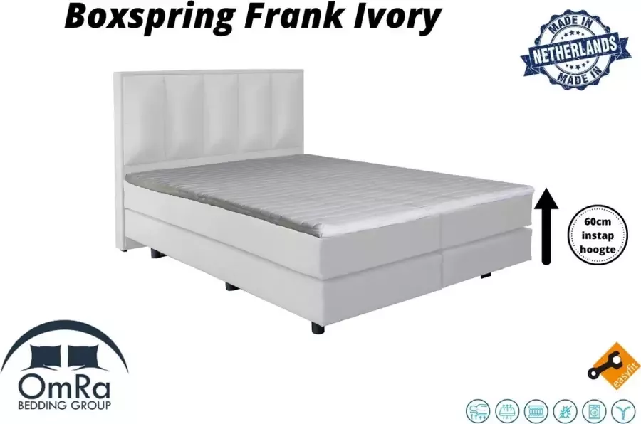 Omra bedding Complete boxspring Frank Ivory 300x220 cm Inclusief Topdekmatras Hotel boxspring