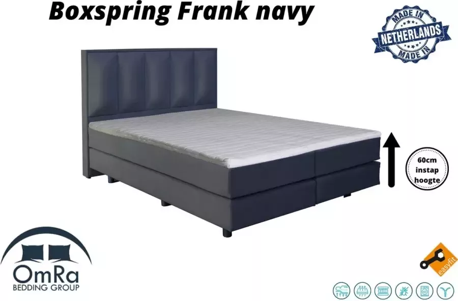 Omra bedding Complete boxspring Frank Navy 140x210 cm Inclusief Topdekmatras Hotel boxspring