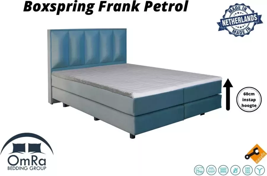 Omra bedding Complete boxspring Frank Petrol 100x210 cm Inclusief Topdekmatras Hotel boxspring