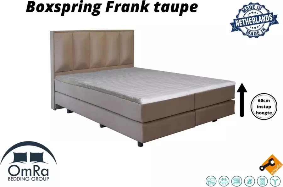 Omra bedding Complete boxspring Frank Taupe 100x220 cm Inclusief Topdekmatras Hotel boxspring