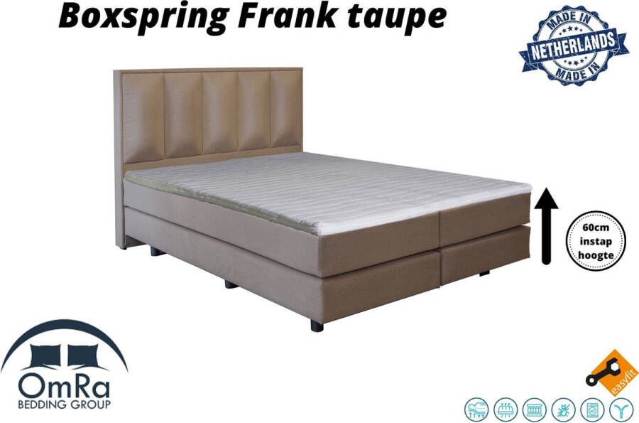 Omra bedding Complete boxspring Frank Taupe 330x210 cm Inclusief Topdekmatras Hotel boxspring