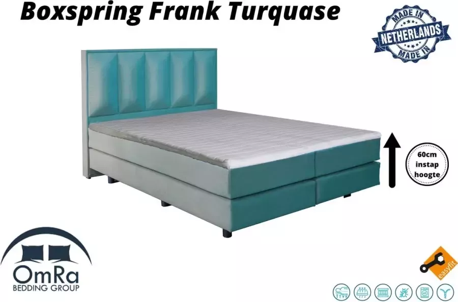 Omra bedding Complete boxspring Frank Turquase 120x190 cm Inclusief Topdekmatras Hotel boxspring