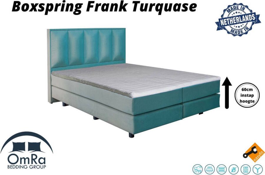 Omra bedding Complete boxspring Frank Turquase 140x220 cm Inclusief Topdekmatras Hotel boxspring