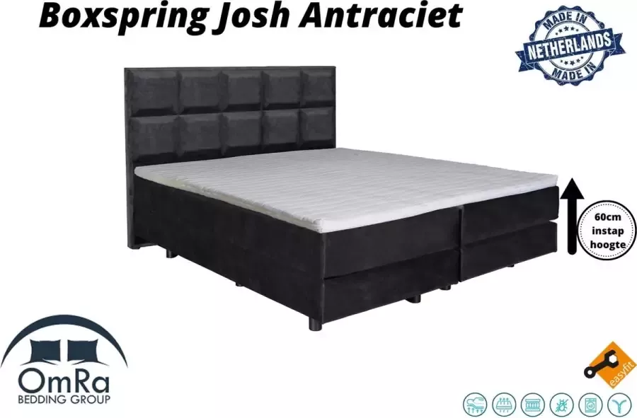 Omra bedding Complete boxspring Josh Antraciet 110x210 cm Inclusief Topdekmatras Hotel boxspring