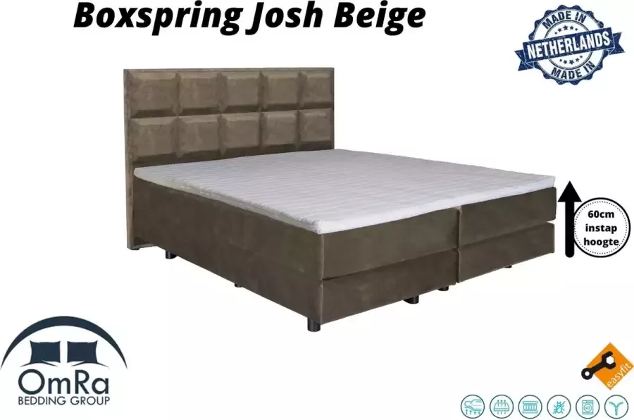 Omra bedding Complete boxspring Josh Beige 100x210 cm Inclusief Topdekmatras Hotel boxspring