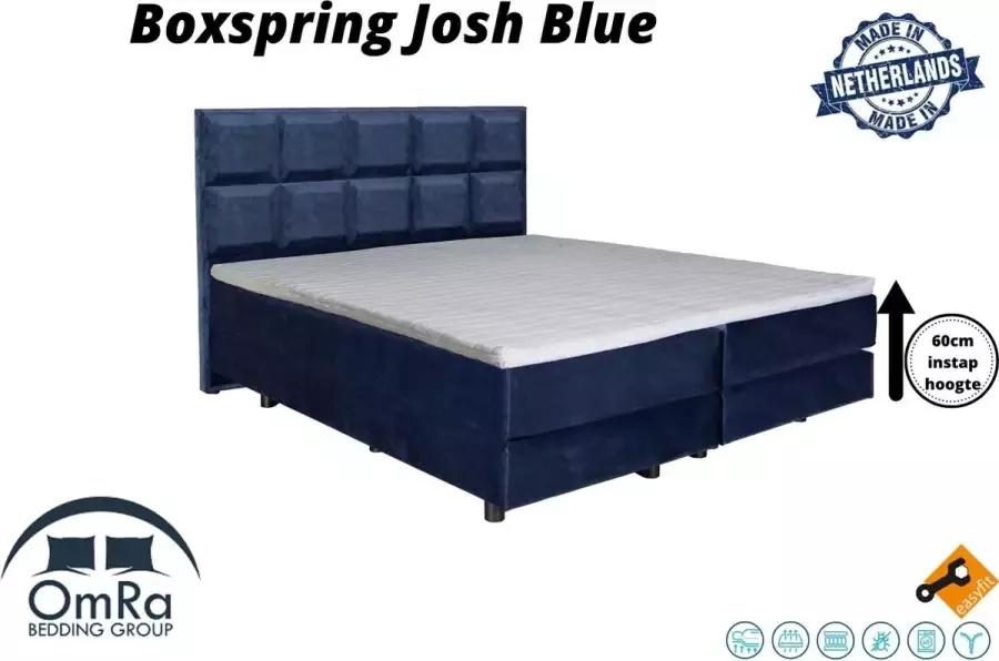 Omra bedding Complete boxspring Josh Blue 100x220 cm Inclusief Topdekmatras Hotel boxspring