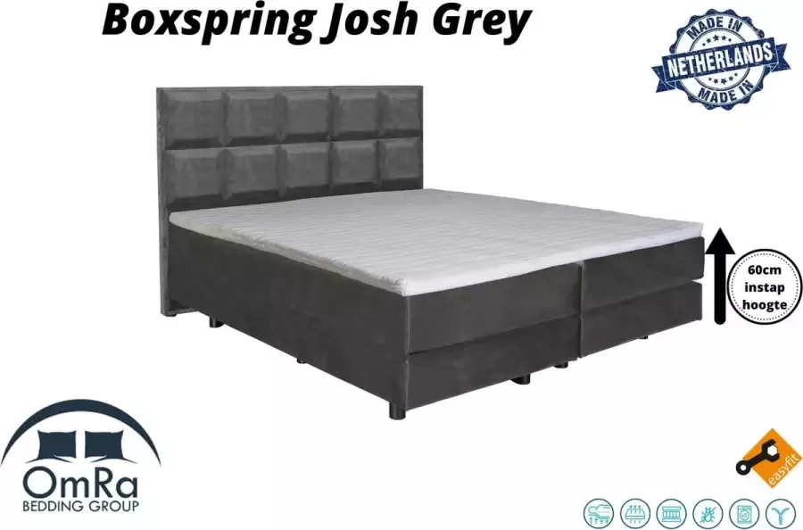 Omra bedding Complete boxspring Josh Grey 110x210 cm Inclusief Topdekmatras Hotel boxspring