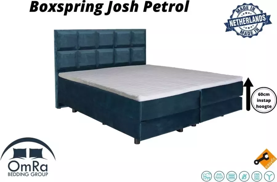 Omra bedding Complete boxspring Josh Petrol 100x200 cm Inclusief Topdekmatras Hotel boxspring