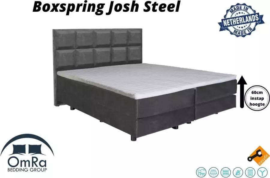 Omra bedding Complete boxspring Josh Steel 110x210 cm Inclusief Topdekmatras Hotel boxspring