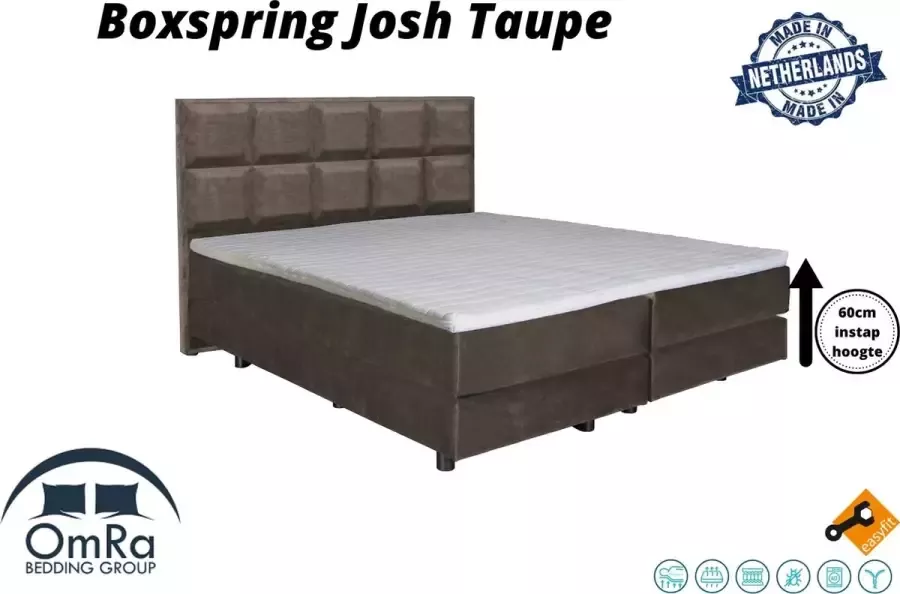 Omra bedding Complete boxspring Josh Taupe 100x210 cm Inclusief Topdekmatras Hotel boxspring