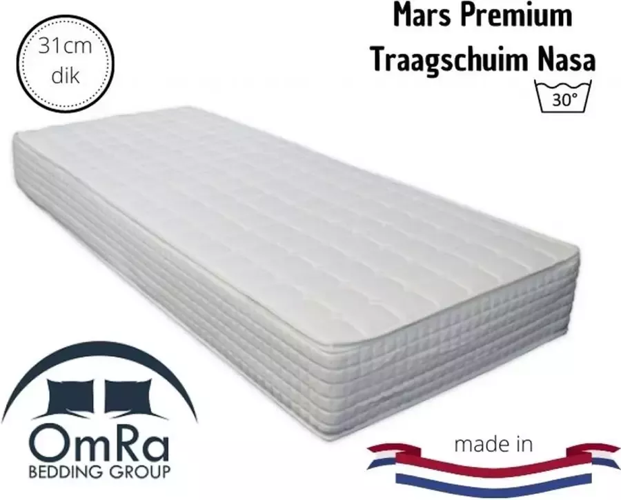 Omra bedding Mars Premium Matras- Pocket 140x190 31cm dik Traagschuim Nasa 7zone Rits