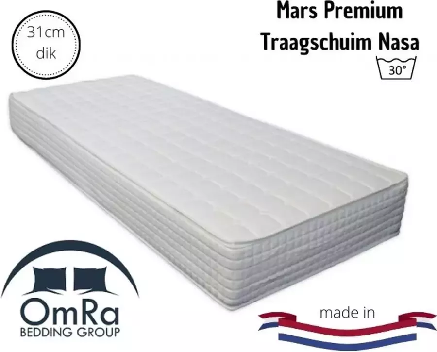 Omra bedding Mars Premium Matras Pocket 140x220 31cm dik Traagschuim Nasa 7zone Rits