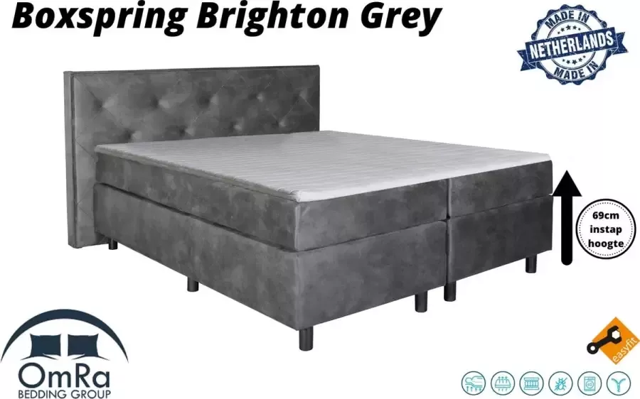Omra bedding Omra Complete boxspring Brighton Grey 180x200 cm Inclusief Topdekmatras Hotel boxspring