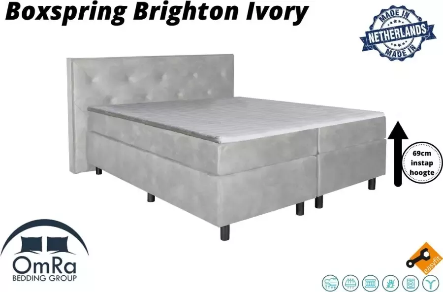 Omra bedding Omra Complete boxspring Brighton Ivory 120x220 cm Inclusief Topdekmatras Hotel boxspring